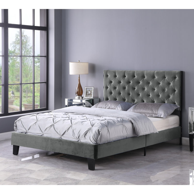 Daisy-Rae Upholstered Slat Bed, Queen, Gray