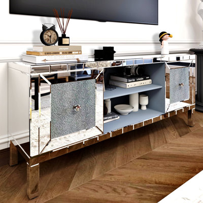 Meuble télé avec miroir pour téléviseur de 65 pouces, meuble multimédia moderne pour le salon