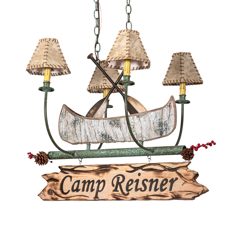 35" Long Personalized Canoe 4 Light Chandelier