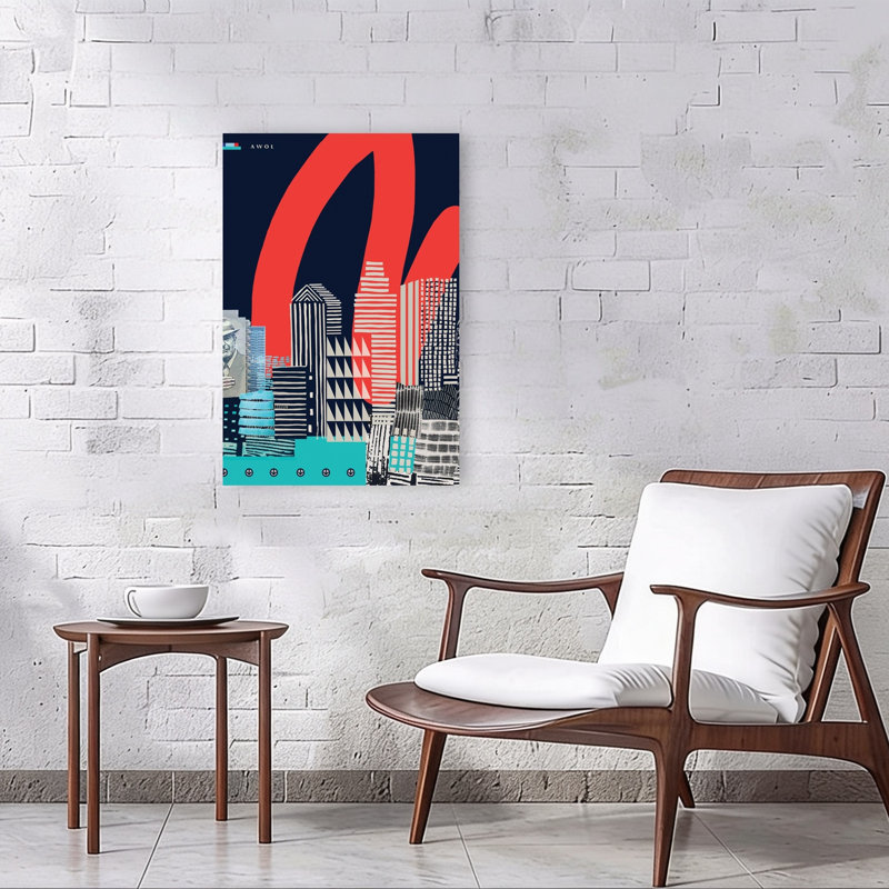 Urban Skyline Art, Montreal City Geometric Contemporary City Wall Art Print 1 Piece Wrapped Canvas Wall Art