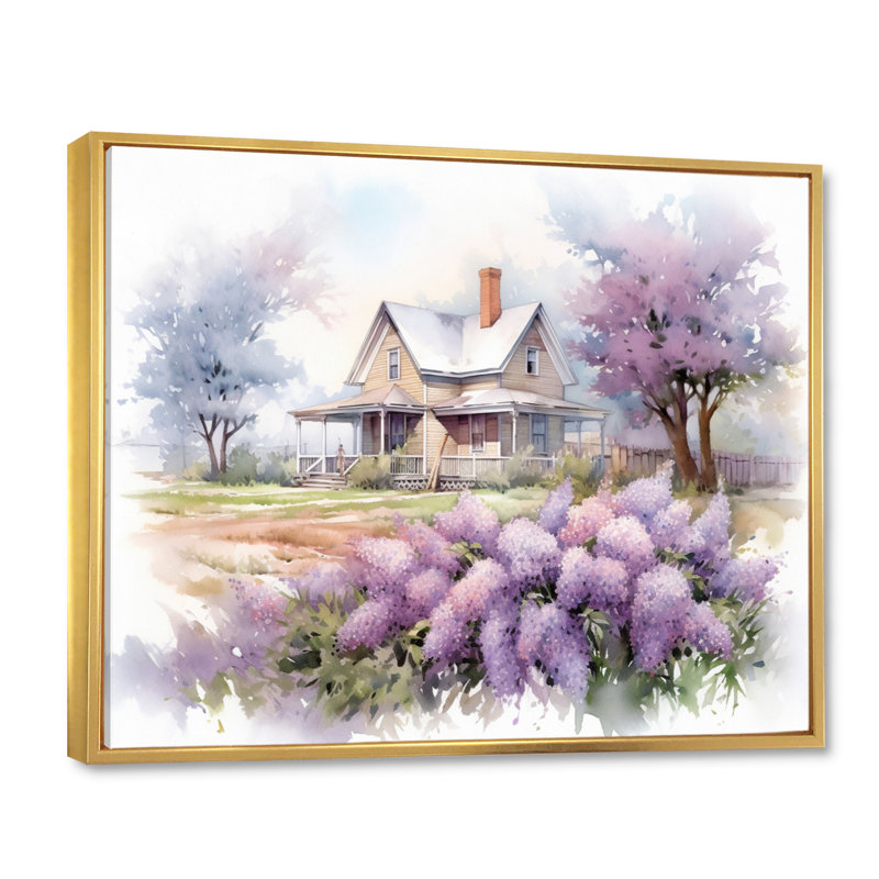 Mauve et gris lilas à la ferme - lilas, art mural encadré, H 12 po x l 20 po x P 1 po, Cadre flottant doré