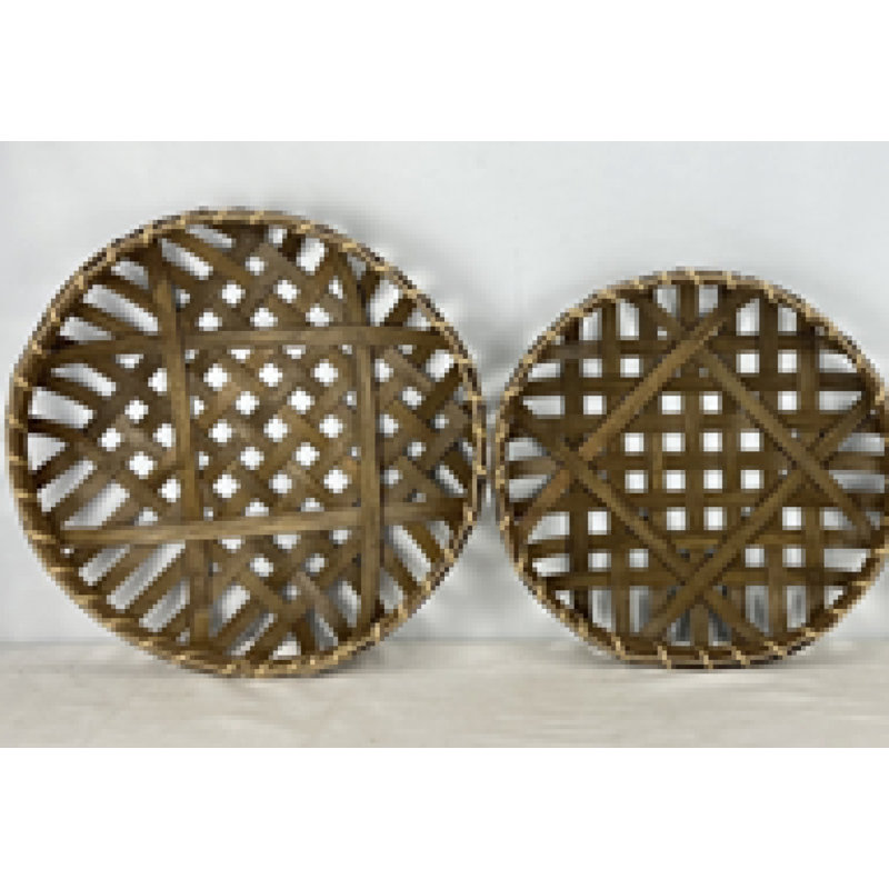 Set Of 2 Circular Woven Trays, Brown