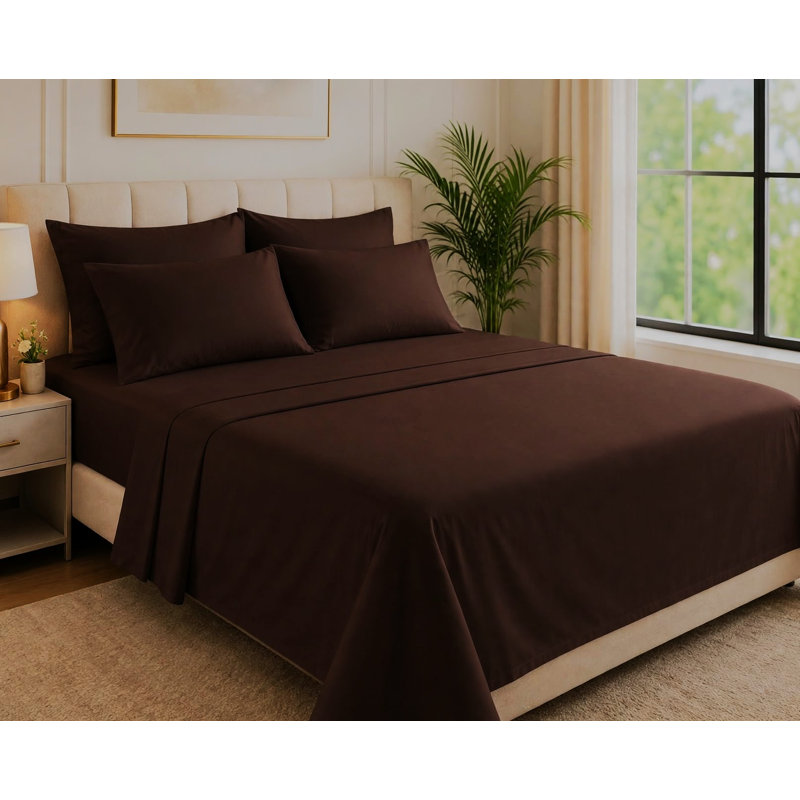 6-Piece Premium Deep Pockets Microfiber Sheet Set, King, Chocolate