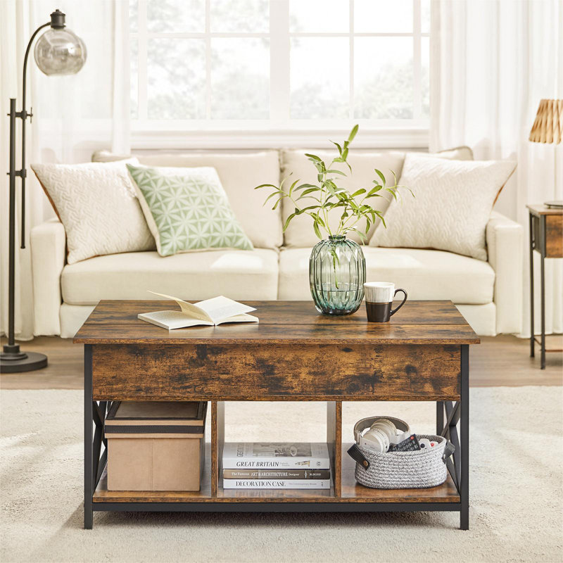 Anavilhanas Lift Top Coffee Table with Storage, Black, Rustic Brown