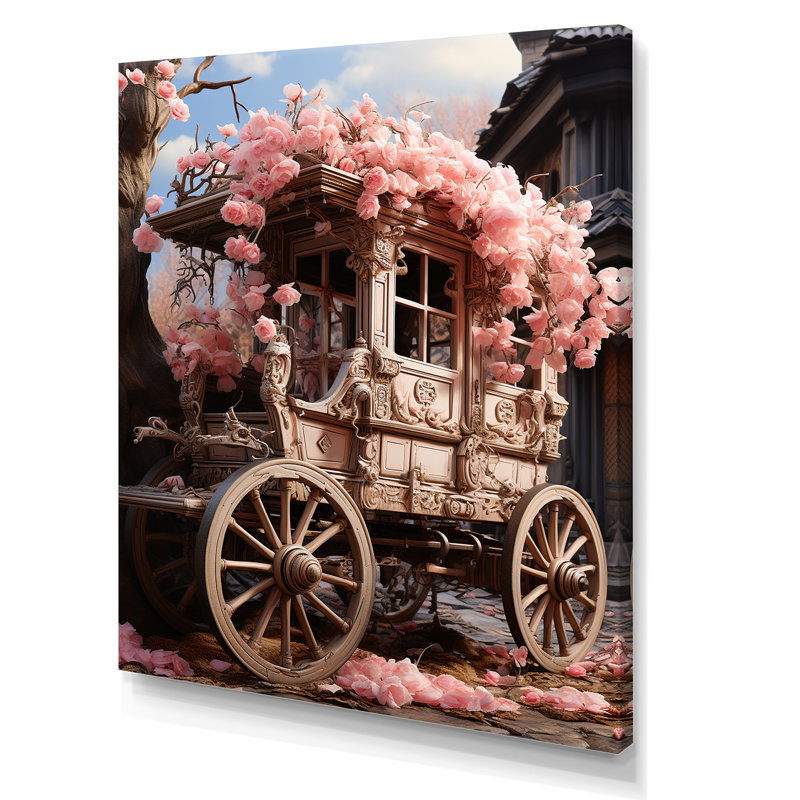 Romantisme, chariot de mariage rose I, Toile tendue, H 32 po x l 16 po