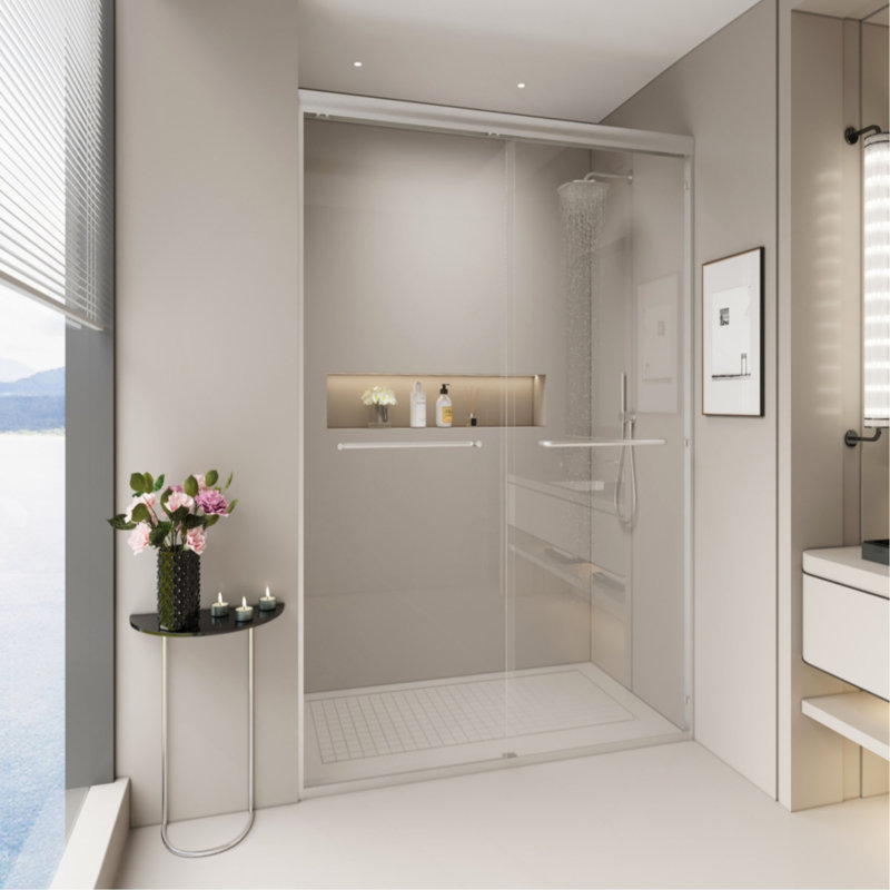 44-48 In. W X 72 In. H Double Sliding Shower Door, Semi-Frameless Bypass Bathroom Sliding Door With 1/4" (6Mm) Tempered Glass For Walk-In Shower