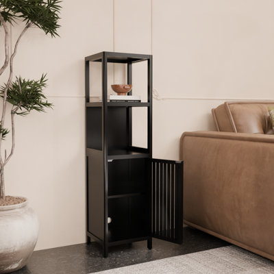 Black Storage Unit For Bathroom, Bedroom, Living Room - 52 Inches Tall, 2 Tier Shelves, Space Saving And Open