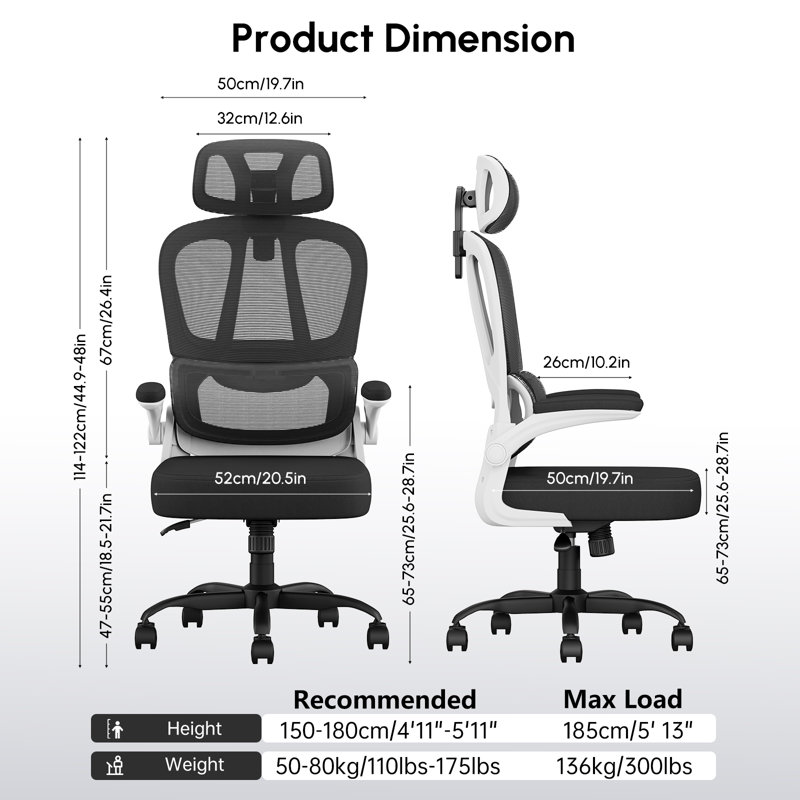 Sponge Office Chair with Headrest, Black White