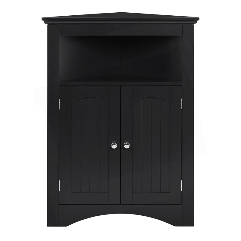 Bathroom Floor Corner Cabinet With Doors And Shelves, Black