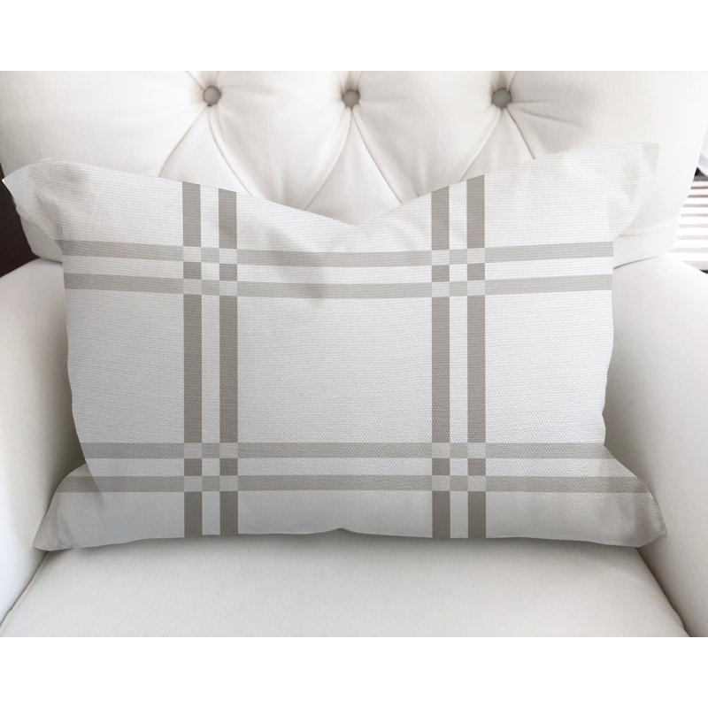 Plaid Cotton Reversible Throw Pillow, Gray