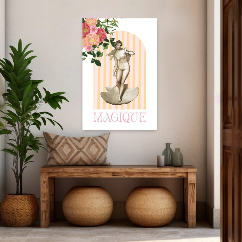 Arche florale classique de Vénus, onirique et élégante, rose, impression d'art mural de fleurs naturelles, H 48 po x l 32 po