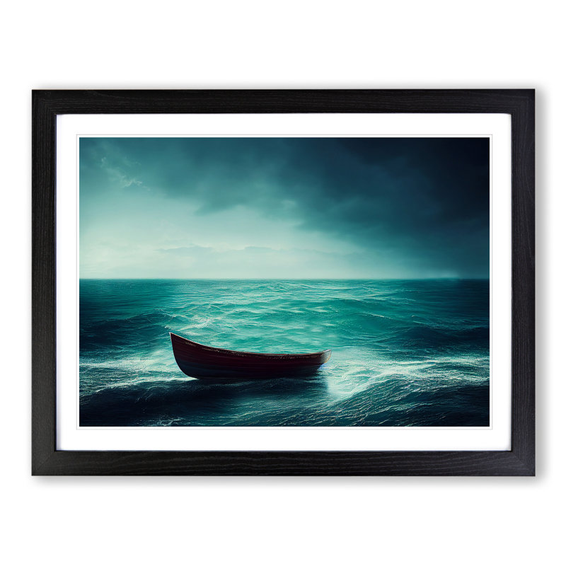 Lone Boat Vol.2 - Single Picture Frame Print, Black, 46cm H x 64cm W