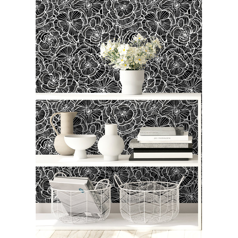  Papier peint non tissé à motif floral Alejandra Designs, Gris / Noir