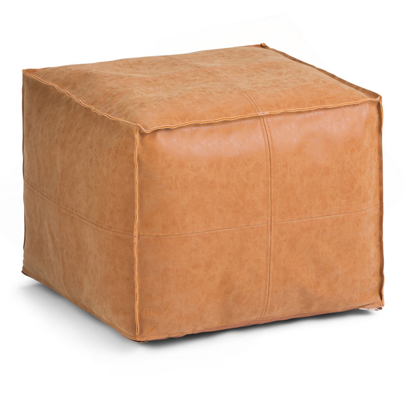Brody - Pouf carré - Brun patiné, Similicuir brun clair