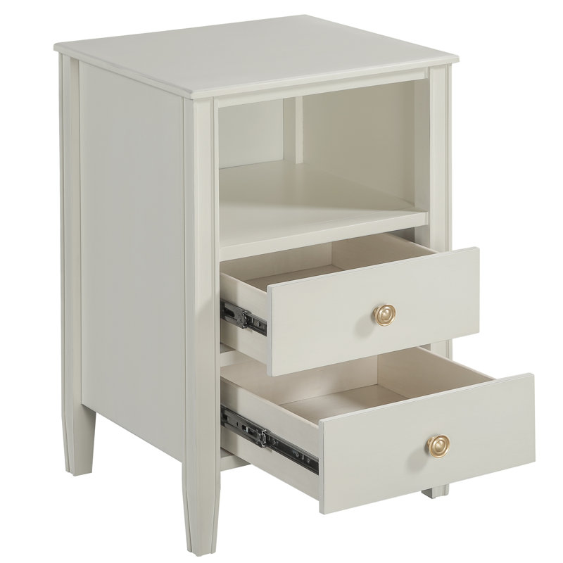 Table de chevet avec 2 tiroirs de rangement, Blanc antique
