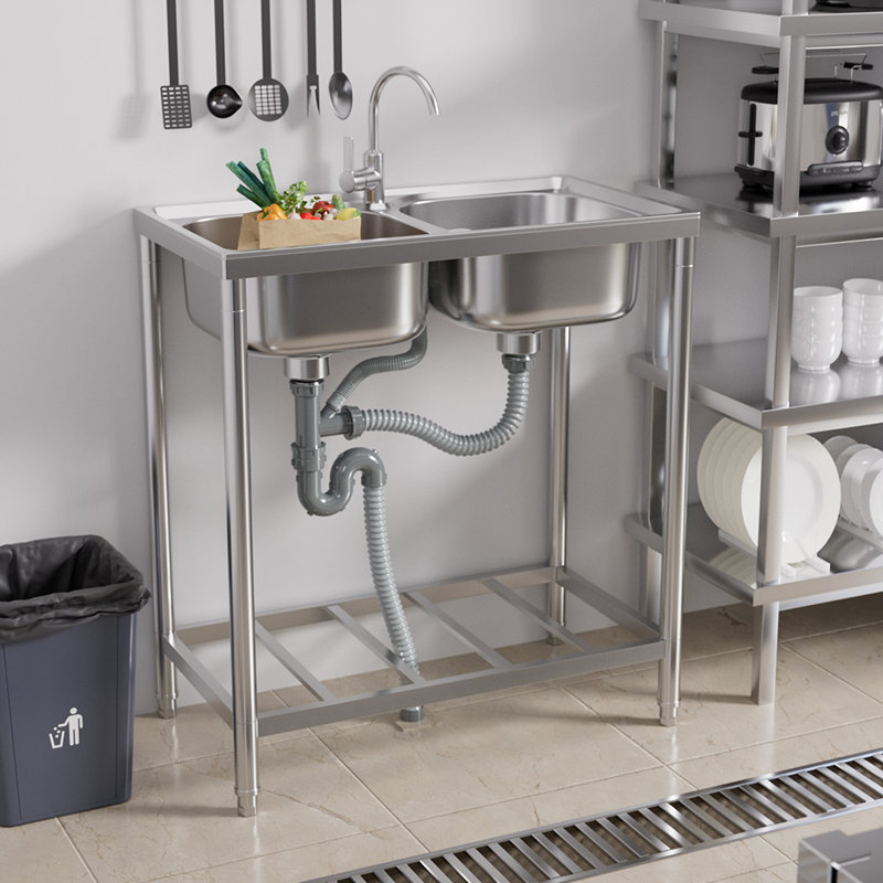 Belfry Kitchen Aquashicola W Double Bowl Stainless Steel Freestanding Kitchen Sink, 425 cm W x 850 cm H