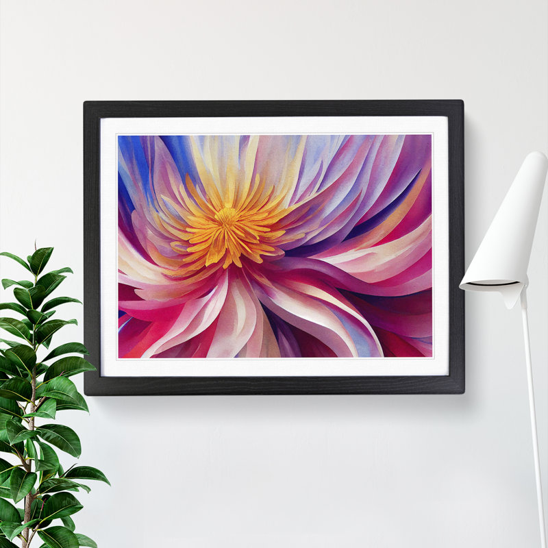 Enchanting Chrysanthemum Flower Abstract 1 Piece Single Picture Frame Wall Art, 25cm H x 34cm W x 2cm D, Black Framed