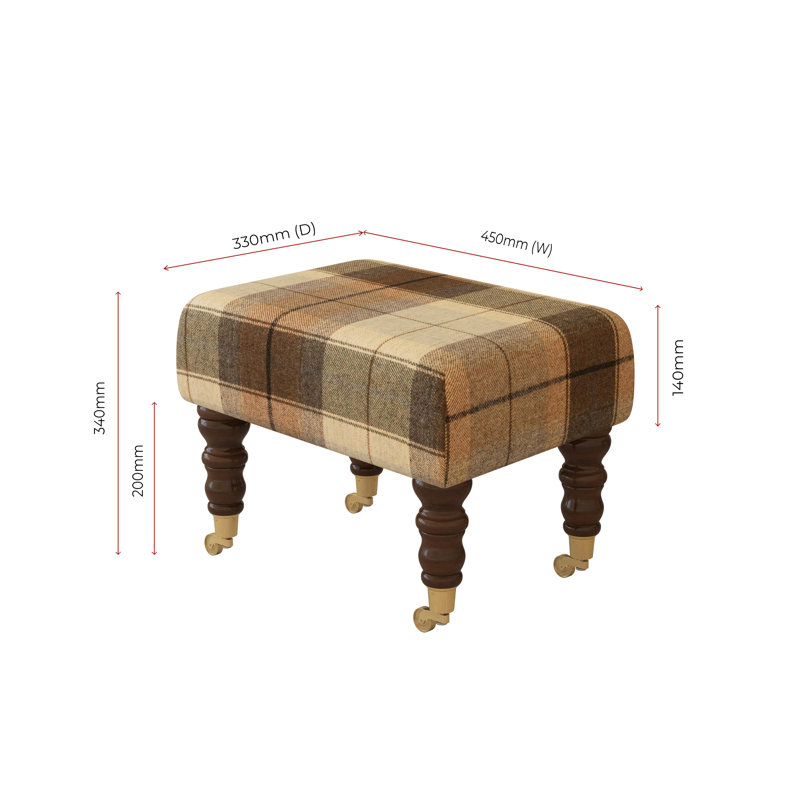 Tartan Material Large Footstools Wood Caster Leg - Tartan - Seaglass Green, Mahogany