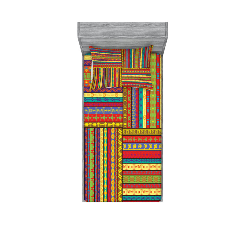 Multicolore drap-housse et coussin décoratif Ambesonne, Ensemble de draps pour lit simple + 3 pièces supp