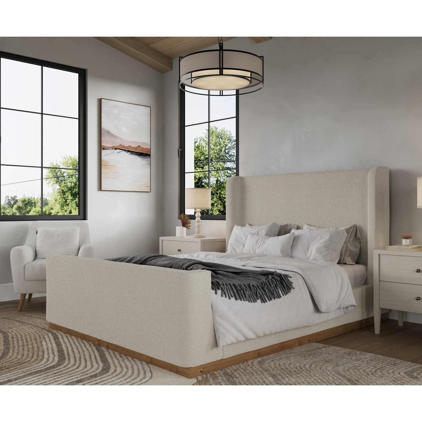 Abela Boucle Upholstered Sleigh Bed, Queen