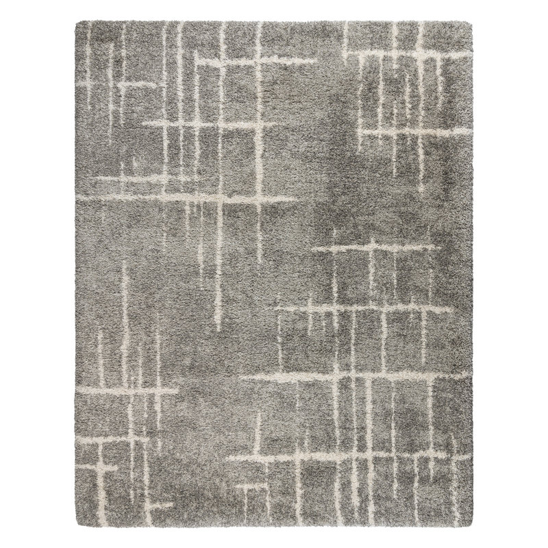  Tapis à poil long moelleux en polypropylène ivoire Ultimate Abstract, Rectangle 5 pi 3 po x 7 pi 5 po