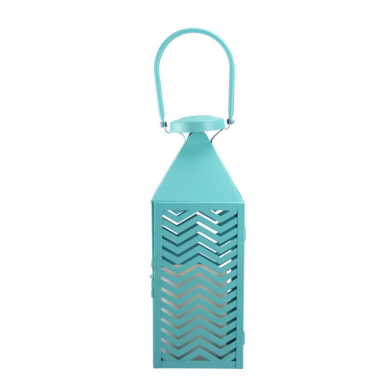Lanterne pilier Janice Fancy Fair, Bleu sarcelle, H 13,5 po x l 4,75 po x P 5 po