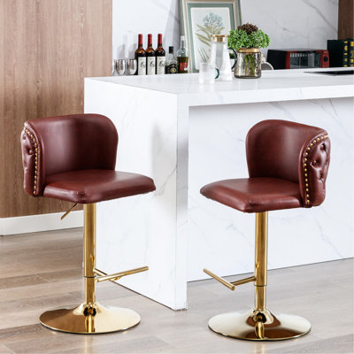 Adjustable Height Swivel , Modern Pu Upholstered With Back, For Home Pub And Kitchen Island  2  - Wine Red Burgundy Seat, Leather Upholstery Back Pub,  2Pcs