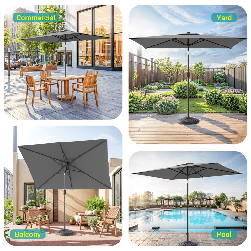 Odis 120'' x 78'' Rectangular Lighted Tilt Market Umbrella, Grey