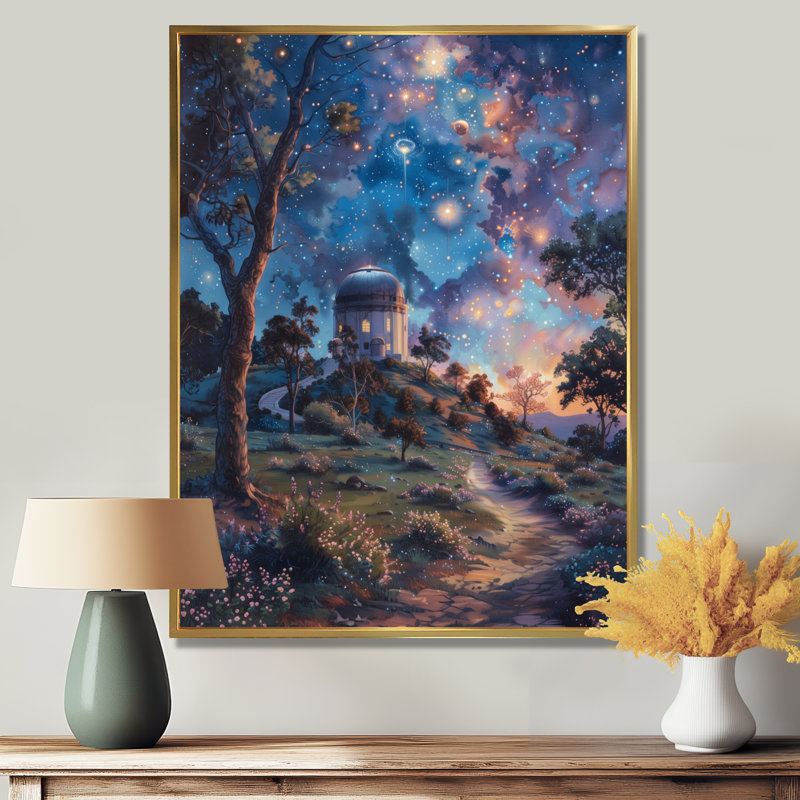 «Blue Purple Star Sanctuary», reproduction d'art mural, H 30 po x l 40 po x P 1,5 po, Toile avec cadre flottant or