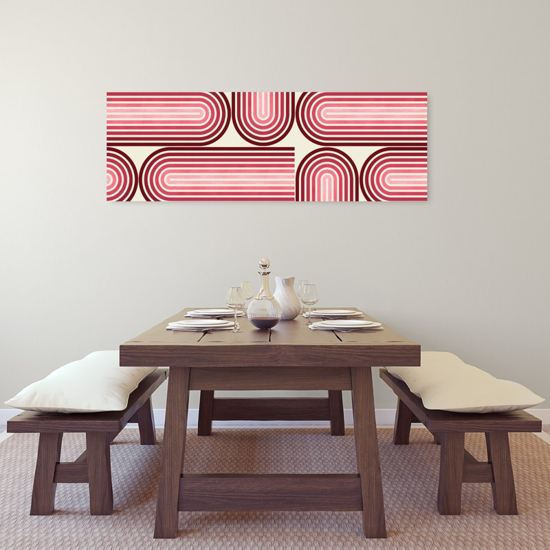 Art mural abstrait géométrique rétro à rayures, H 16 po x l 48 po