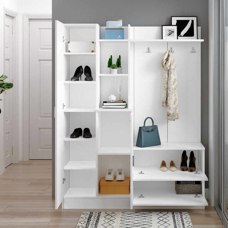 Dmasiell Hall Tree 140cm Wide with Bench and Shoe Storage, White