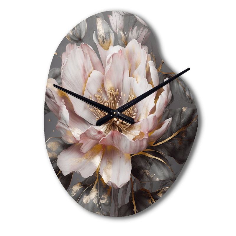 Horloges murales asymétriques en métal - pivoines roses et grises - Blooming III, Petit