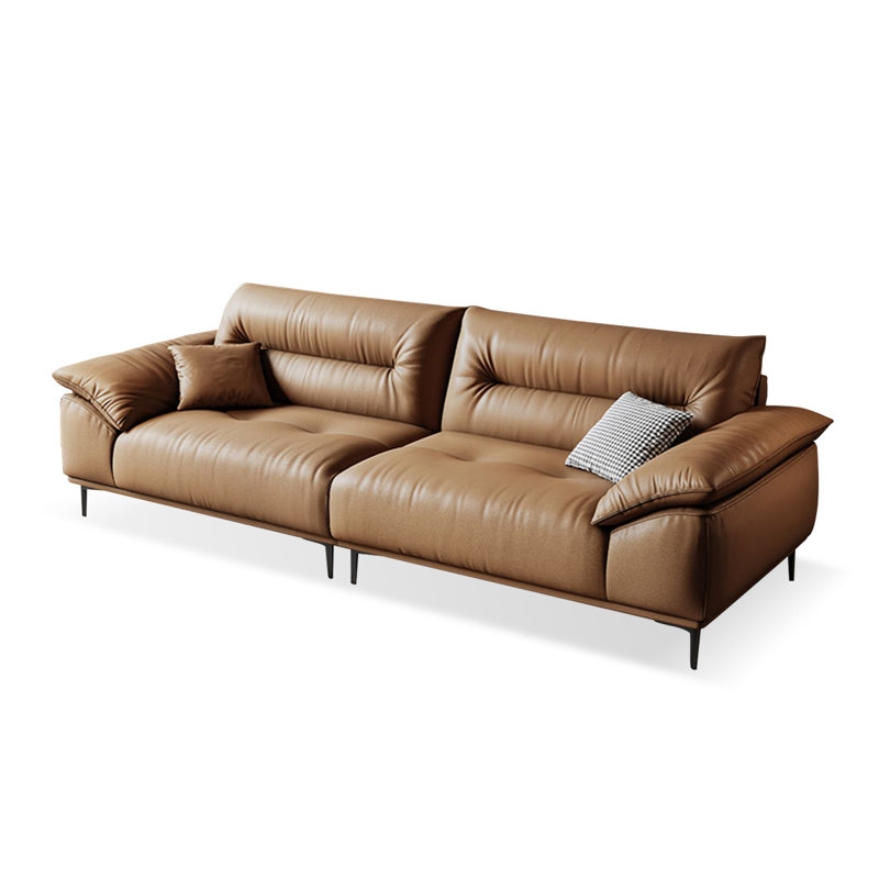 Canapé modulaire en cuir véritable couleur caramel, Caramel