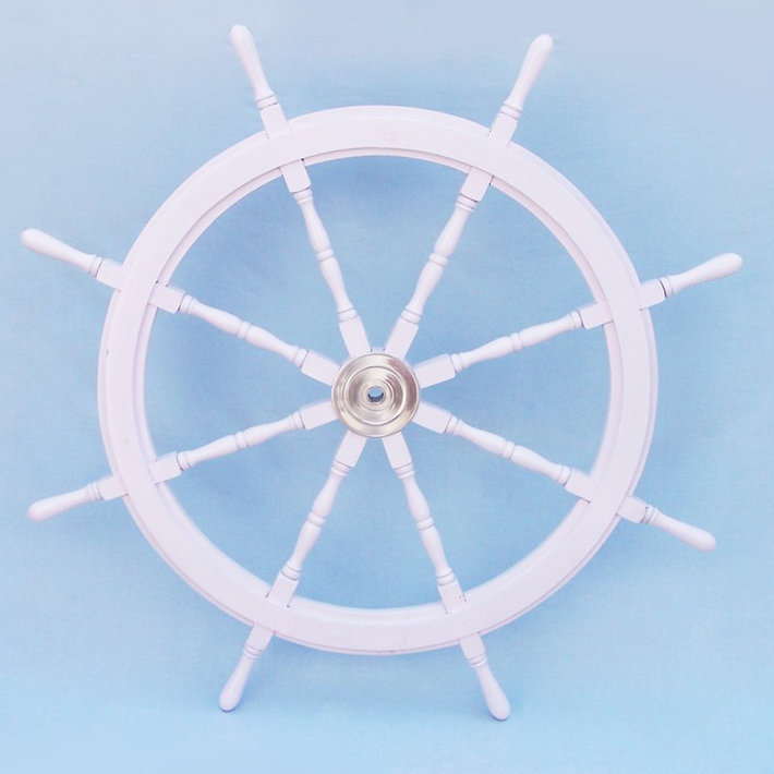 Décor de volant de bateau en bois, Blanc, H 24 po x l 24 po x P 2 po