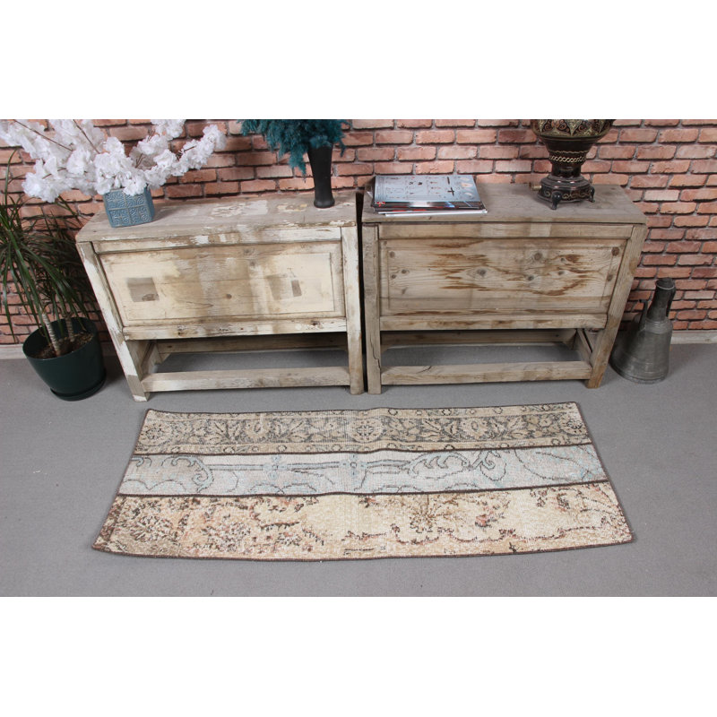 Vintage Turkish Patchwork Rug in Small Size With Antique Anatolian Carpet Design and Beige Bohemian Style for Any Room