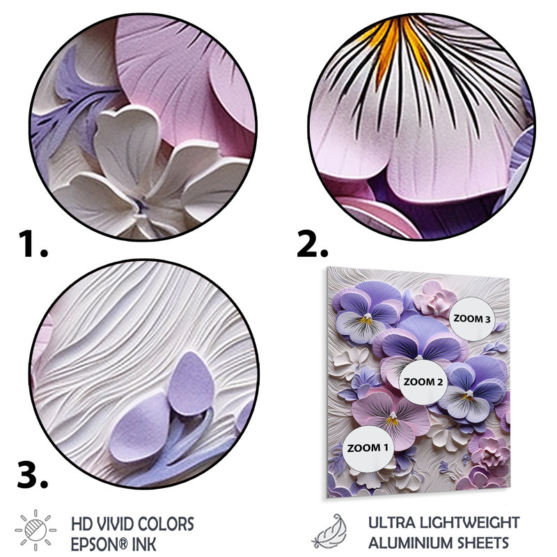 Fleurs - Violet, art mural, salon, H 32 po x l 16 po x P 1 po, Métal métal