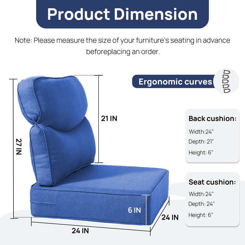Outdoor Deep Seat Chair Cushions, 6In Thick Patio Furniture Replacement Cushions For Wicker Rattan, Water Resistant Sofa Cushions