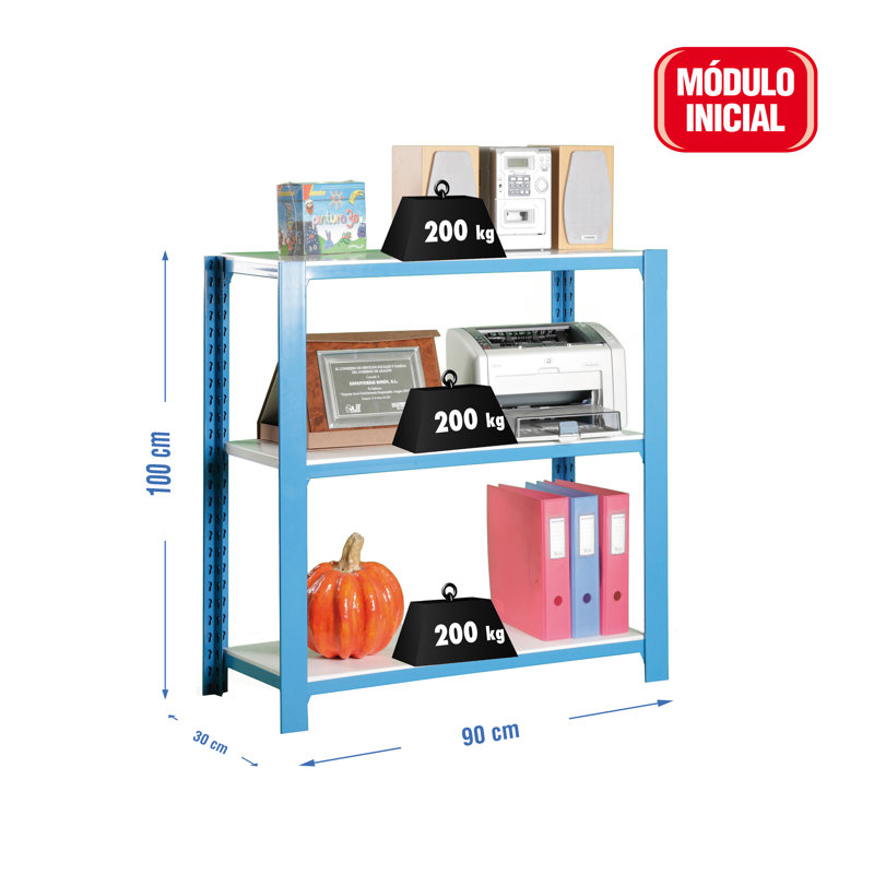 Vanderhoff 90cm W Steel Height -Adjustable Shelving Unit, 100cm H x 90cm W x 30cm D, Blue/White