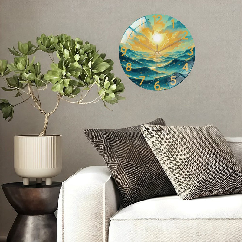 Horloge murale avec cadran au coucher du soleil - Horloge murale moderne en verre 12 po