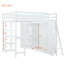 Lit mezzanine double avec garde-robe, bureau et tablettes, blanc