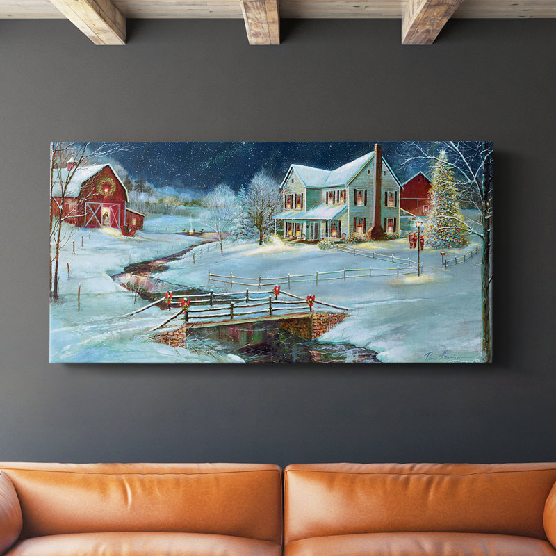 Noël à la ferme - Toile tendue avec châssis - Prêt à accrocher, H 24 po x l 48 po