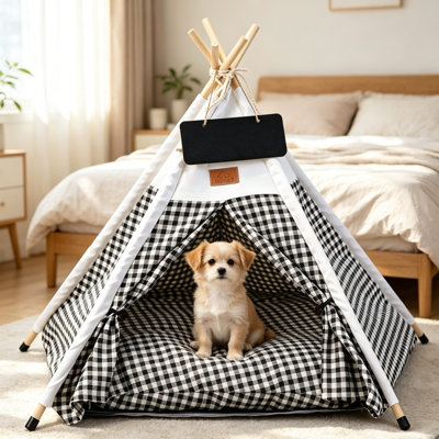 Tente de tipi pour animaux pliable en toile, pour chat et chien d'intérieur avec tapis doux, portable et lavable, idéale pour les petits chiens et les chats