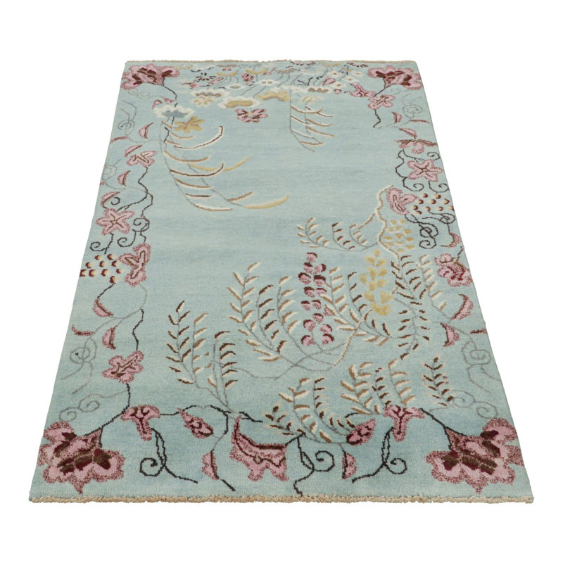 Art Deco Wool Floral Area Rug, Rectangle 8' x 10'