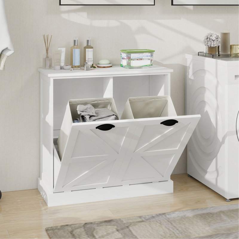 Armoire de trieur de linge à deux compartiments inclinable - blanc