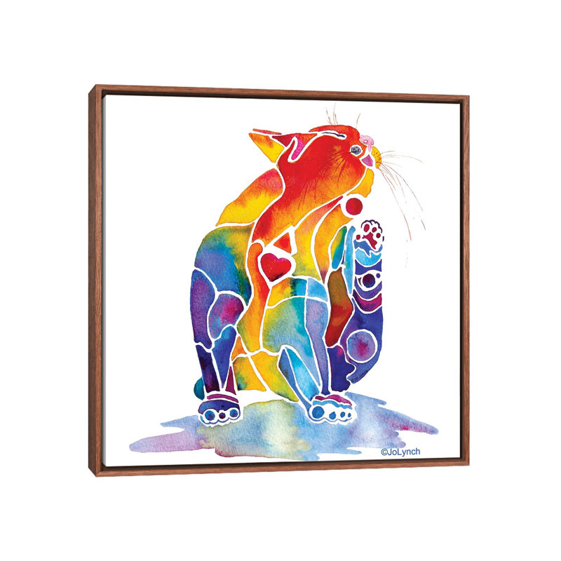 «Cat Love Cat» par Jo Lynch - impression d'art graphique, H 26 po x l 26 po x P 1,5 po, Toile avec cadre en bois classique