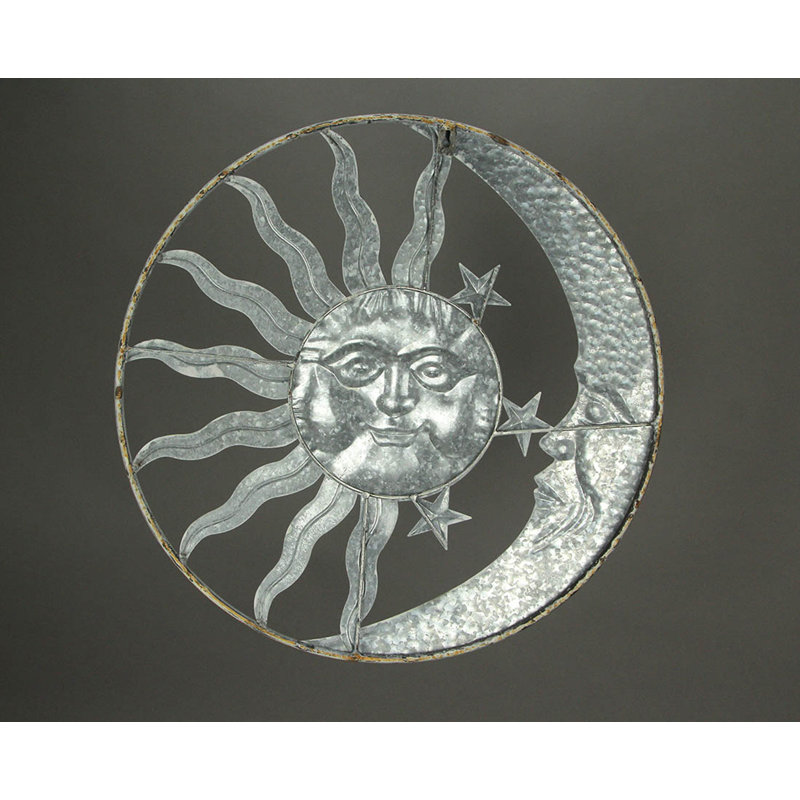 Décoration murale étoile de soleil soleil lune en métal peint en blanc
