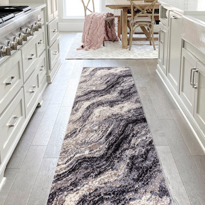 Olvin Contemporary Glam Abstract Marble Charcoal/Cream Rug