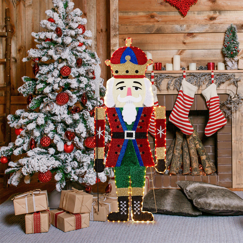 Décoration de Noël casse-noisette éclairée 5 pi, Soldat de casse-noisette extérieur pré-éclairé avec 162 Leds blanc chaud, conception enfichable avec piquets de sol