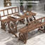 Table de patio et chaises d'extérieur pour 4, 3 pièces tout-temps avec banc pour 4 personnes de style roue de chariot, Design Divertissement