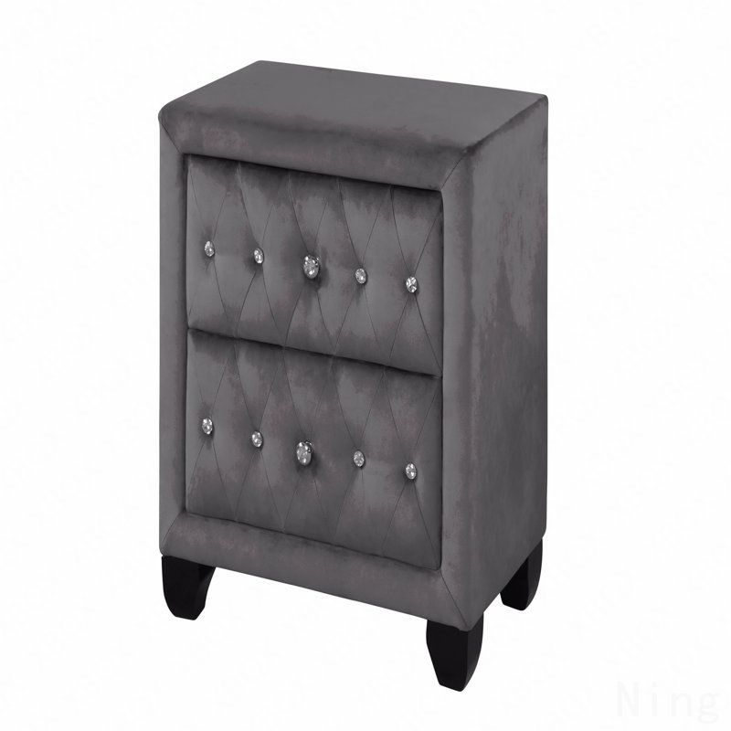 Table de chevet 2 tiroirs rembourrée en tissu de velours de style moderne